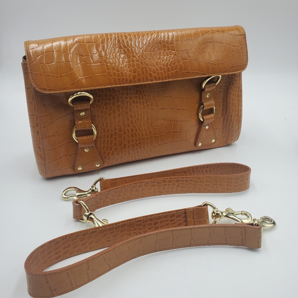 Vintage Ralph Lauren  Croc Embossed Shoulder Bag Purse Handbag Caramel